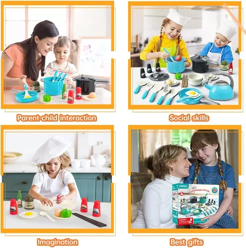 Miniatura 8 de Bruvoalon Juego de 32 piezas de juguetes de cocina para niños, juego de cocina para niños pequeños con ollas, sartenes, utensilios de cocina