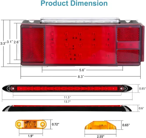 Miniatura 5 de Luces LED para remolque de barco, kit de luces LED sumergibles para remolque con arnés de cableado, luces traseras de parada combinadas, luces