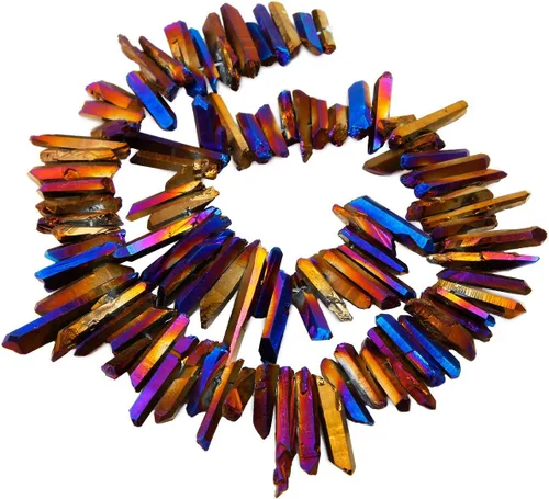 Miniatura 16 de SUNYIK Angel Aura Cuarzo con Revestimiento de Titanio Puntas de Cristal Palos Rugosos de Cuarzo Picos Cuentas de Punta Hebra de 15 Pulgadas Perforada