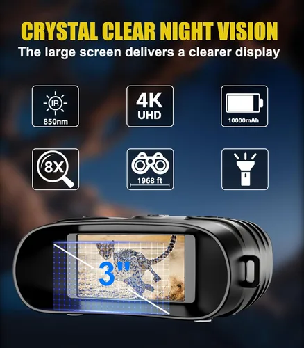 Miniatura 2 de Binoculares de visión nocturna, gafas de visión nocturna a todo color 4K de 10000 mAh, zoom digital de 48 MP 8X de 1968 pies