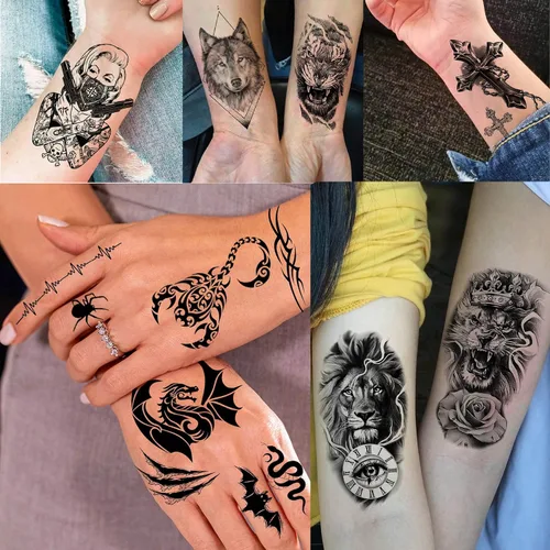 Miniatura 7 de 49 hojas de tatuajes temporales tribales negros para mujeres, hombres, adultos, brazo, cuerpo, de larga duración, lobo maorí, tigre, león, guerrero