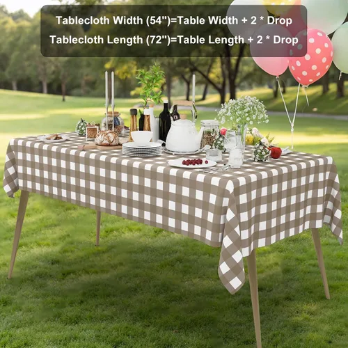 Miniatura 6 de Smiry Paquete de 3 Manteles Desechables de Cuadros Gingham Color Caqui - 54" x 72" Mantel de Plástico de Servicio Pesado, Cubiertas de Mesa