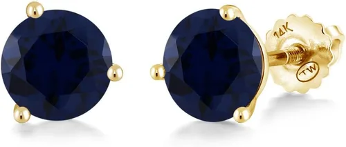 Miniatura 246 de Gem Stone King Aretes de Martini de oro amarillo de 14 quilates Aretes de tuerca de 3 puntas para mujeres y hombres Redondos de 0.236 pulgadas