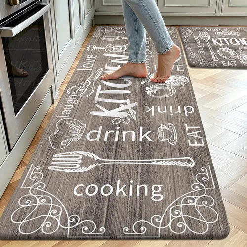 Miniatura 8 de HEBE Juego de 2 tapetes de cocina gruesos y antifatiga acolchados para el suelo, alfombras impermeables antideslizantes, cómodos tapetes de chef