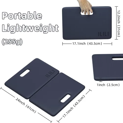 Miniatura 5 de ILILI Rodillera de yoga plegable, almohadilla suave de TPE de 24 x 17 x 0.5 pulgadas (tamaño plegable 17 x 12 x 1 pulgadas) para flexiones