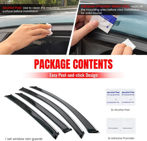Miniatura 6 de IKON MOTORSPORTS Cinta externa en visera de ventana compatible con Honda Accord Sedán 2018-2026, acrílico estilo fábrica de 0.087 in sin pintar