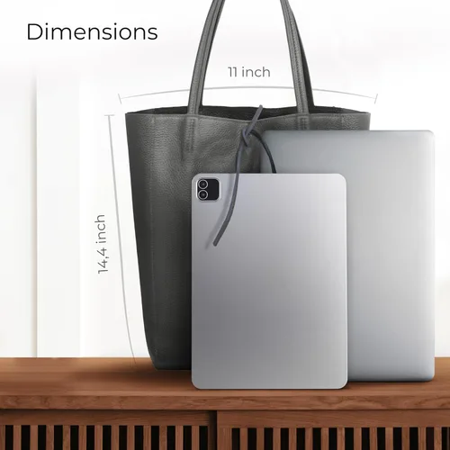 Miniatura 2 de Bolso de mano italiano de piel auténtica para mujer, con cremallera, grande, alto, suave, sin forro, para compras, trabajo, viajes