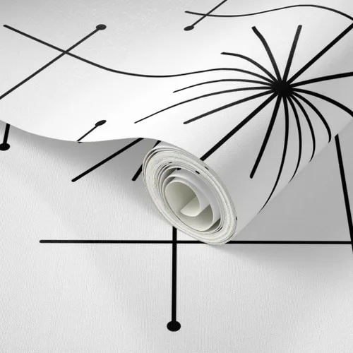 Miniatura 2 de Papel tapiz para despegar y pegar, diseño geométrico de mediados de siglo, moderno, negro, blanco, monocromático, minimalista, extraíble, por