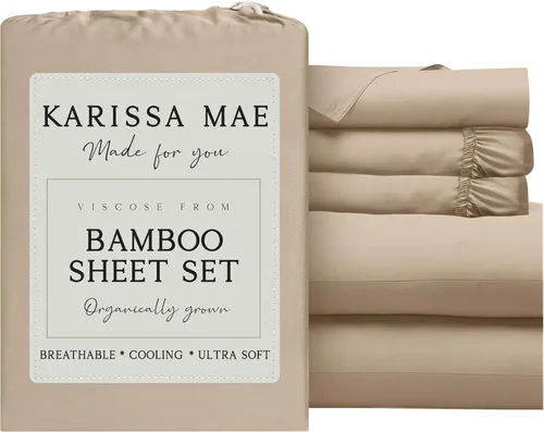 Miniatura 39 de KARISSA MAE Juego de sábanas tamaño individual de viscosa de bambú refrescante, 100% cultivadas orgánicamente, bolsillo profundo de 18 pulgadas
