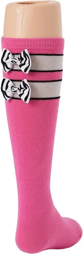 Tot Jocks Pink - Calcetines deportivos para niñas, color rosa, negro y plateado con lazo estampado de cebra, talla 9-2.5, fútbol, voleibol, sóftbol,