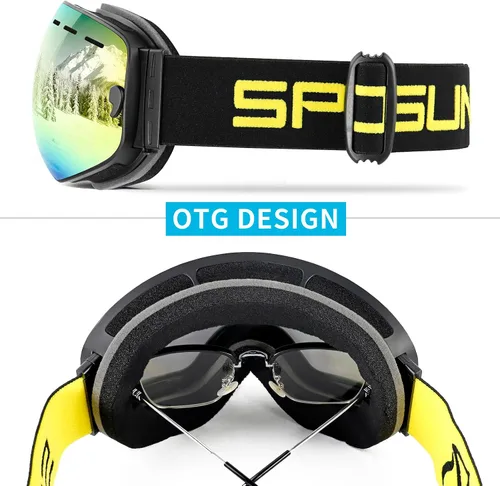 Miniatura 6 de SPOSUNE Gafas de esquí sobre lentes, gafas de nieve para hombres, mujeres, jóvenes, snowboard, esquí, gafas de nieve antivaho UV400 Sg-003-dorado