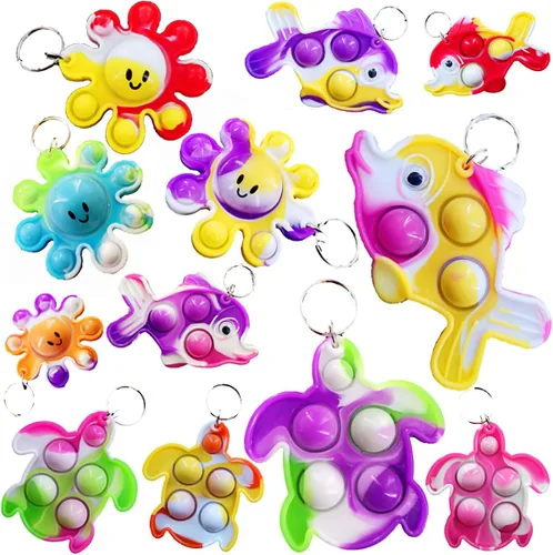 Miniatura 8 de Paquete de 30 llaveros a granel con diseño de animales marinos, pulpos, tiburones, tortugas, delfines, mini llavero pop amigo, recuerdos de fiesta