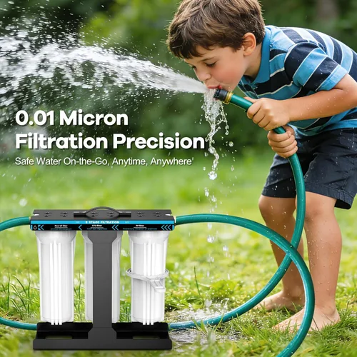 Miniatura 2 de Sistema de filtro de agua para RV, sistema de filtración de agua de 5 capas y 3 etapas, conectores rápidos de manguera sin plomo, filtros de 0.01