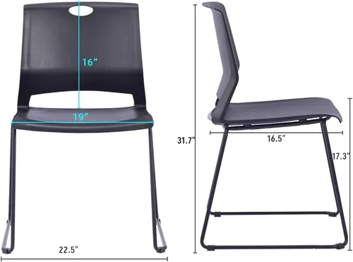 Miniatura 2 de Juego de 4 sillas apilables negras, sillas de plástico para sala de espera con base de trineo, moderna silla de recepción de invitados de oficina