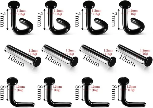 Miniatura 2 de Juego de 12 retenedores de cristal con parte superior plana de 16 G y 18 G, 3 formas clásicas para nariz, oreja, labio, tragus, hélice, cartílago, 5