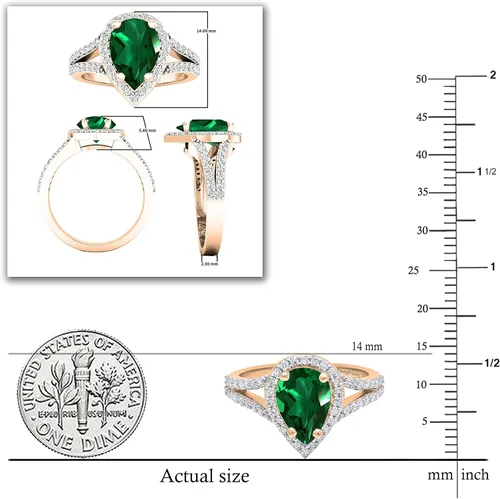 Miniatura 17 de Dazzlingrock Collection Anillo de compromiso con forma de lágrima y diamante blanco natural redondo de 0.45 quilates con halo de diamantes blancos