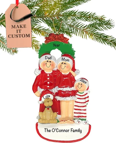 Miniatura 13 de Adorno Personalizado de Familia de 3 con Perro 2025 Personalización Gratuita en 24h Adornos de Navidad para el Árbol Recuerdo Negro de Mascota