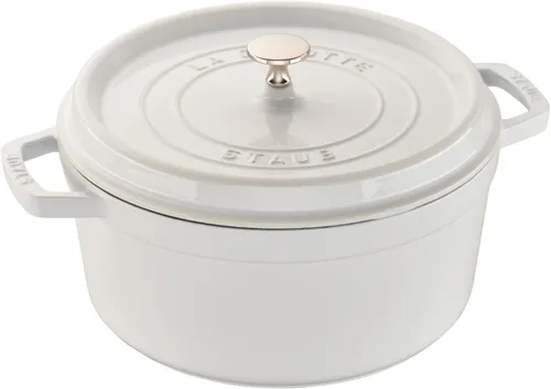 Miniatura 12 de STAUB Horno Holandés de Hierro Fundido 4 Cuartos Redondo, Fabricado en Francia, Sirve para 3-4, Blanco