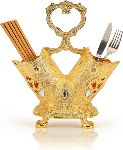 Cyrank Soporte para utensilios de cocina vintage, soporte dorado para utensilios de cocina, organizador de utensilios de metal para cubiertos,
