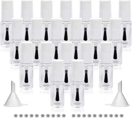 Miniatura 7 de Botellas vacías de esmalte de uñas con cepillo redondo de 0.17 onzas líquidas, paquete de 20 recipientes pequeños de vidrio vacíos recargables
