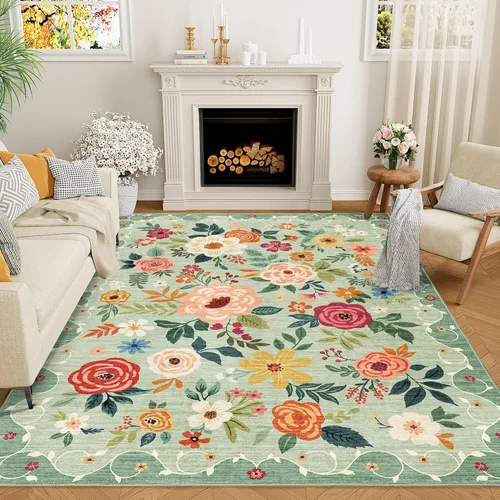 Miniatura 186 de DUKINO Alfombra de área de 6 x 9 pies, alfombra floral para sala de estar, ligera, antideslizante, lavable, alfombra de interior de pelo bajo