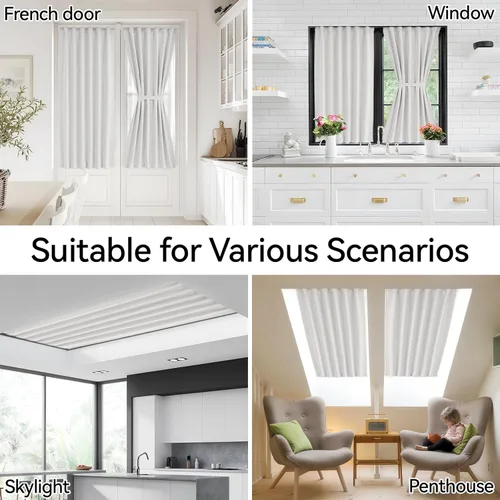 Miniatura 8 de Vatge - Cortinas autoadhesivas para puerta francesa, tratamiento de ventana con filtro de luz sin varillas ni perforaciones para puertas de cristal