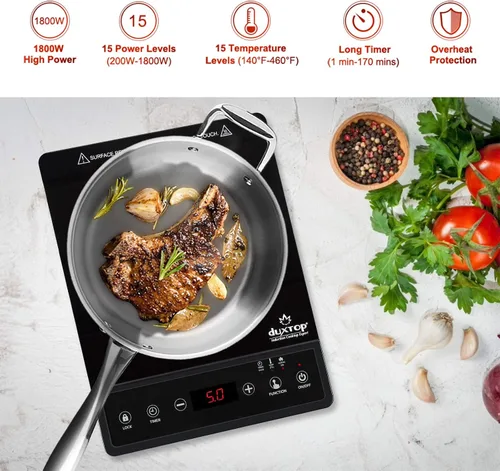 Miniatura 2 de Duxtop - Parrilla de inducción portátil, quemador de encimera, quemador de inducción con temporizador y sensor táctil, 1800W 8500ST E210C2