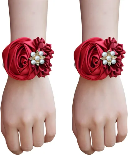 Miniatura 5 de Boutonniere de rosas de satén, 2 piezas para boda, novio, padrino, padrino, mejor hombre, padre, alfiler de solapa, agujero de botón, flor