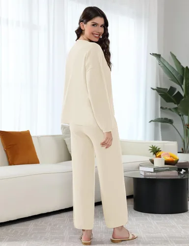 Miniatura 4 de Conjunto de suéter de 2 piezas para mujer, holgado, acogedor, de manga larga, conjuntos de ropa de descanso