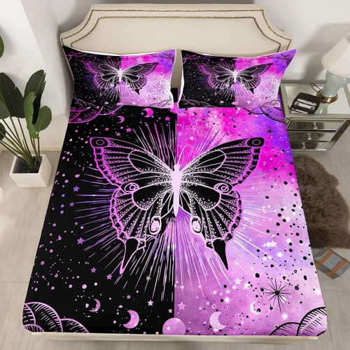 Miniatura 9 de Manfei Juego de sábanas bajeras de panal de galaxia, tamaño individual, 2 piezas, estampado geométrico hexagonal, funda de cama de cielo estrellado
