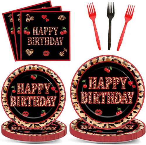 Miniatura 14 de Juego de 96 piezas de platos de papel, servilletas y tenedores para fiesta de cumpleaños número 16 para fiesta negra de dulces 16 años, platos