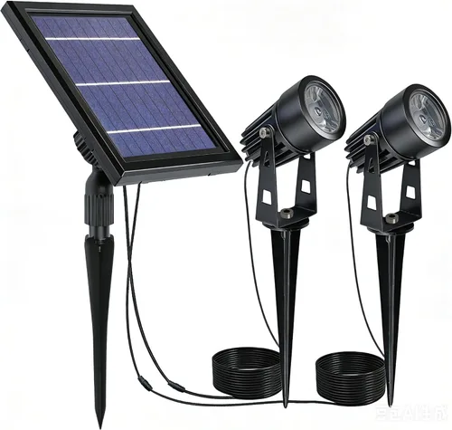 Miniatura 10 de SUNLONG Foco LED de luz blanca cálida con aluminio fundido, alimentado por energía solar, para exteriores, jardín, patio, paisaje, árbol, Blanco