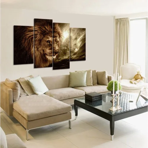 Miniatura 3 de KREATIVE ARTS - Arte de pared de león enmarcado y listo para colgar, 4 paneles, imágenes contemporáneas grandes, impresiones abstractas de lienzo