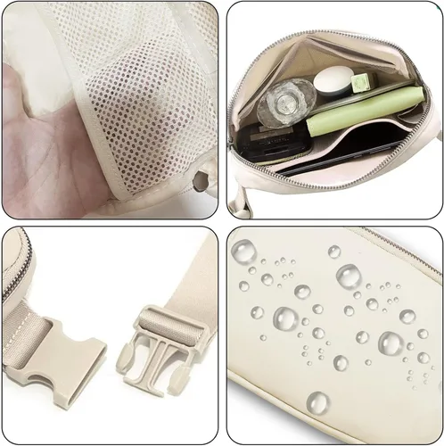 Miniatura 2 de Riñonera, bolsa para cinturón, correa ajustable ajustable de 40 pulgadas, para mujeres y hombres, Beige, Bolsa de cinturón