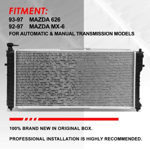 Miniatura 6 de Radiador Auto Dynasty compatible con Mazda MX6 626 2.0L 2.2L AT MT de 1992-1997, estilo de fábrica de 1 hilera, DPI 1323, núcleo de aluminio 92-97