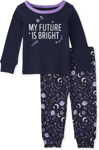 The Children's Place Baby Toddler Girls Long Sleeve Top and Pants Snug Fit 100% Cotton 2 Piece Pajama Set