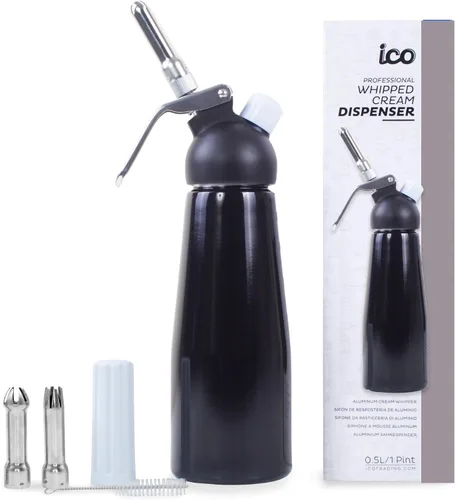 ICO Dispensador profesional de crema batida de aluminio para crema batida casera, máquina de crema batida para postres, salsas y licores infundidos,