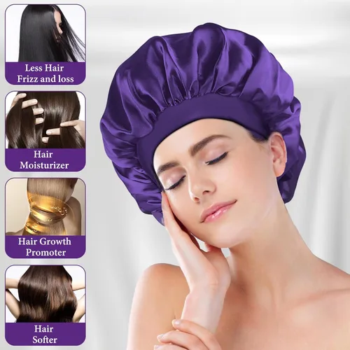 Miniatura 2 de ViviDreamore Gorro de satén de seda para dormir, gorro de seda para dormir, gorro de seda para mujer, gorro de pelo rizado natural para hombres