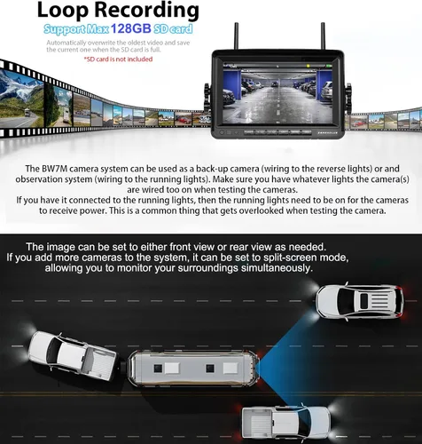 Miniatura 9 de ZEROXCLUB 1080P 7" Sistema de cámara de respaldo inalámbrica para RV, compatible con Furrion pre-cableado para RV, camión, remolque, monitor DVR
