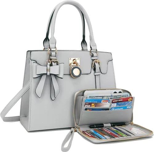 Qiyuer - Bolsos y carteras para mujer, juego de damas con asa superior, bolso de hombro, bolso de trabajo con cartera de embrague a juego, 2 piezas