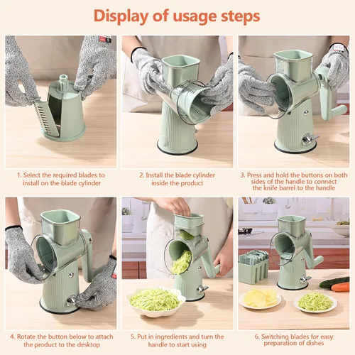 Miniatura 6 de Rallador de queso con encimera de manivela para cocina, rallador con mango para rotación de cocina, cortador de verduras, molinillo de frutos secos