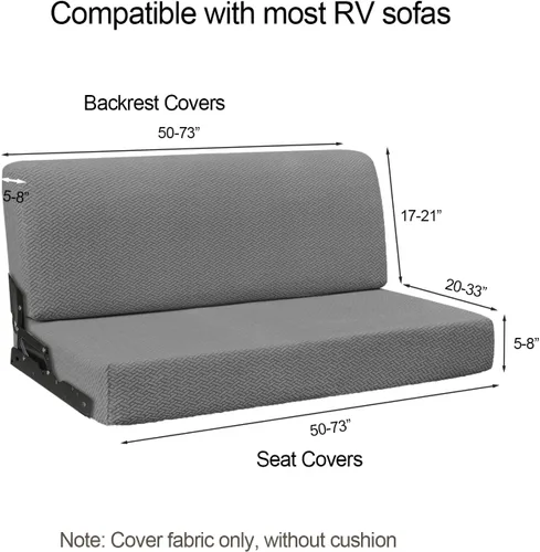 Miniatura 2 de Fundas de sofá de autocaravana para sofá cama - Fundas elásticas de respaldo y asiento de 2 piezas para sofás cama plegables Jackknife (gris)