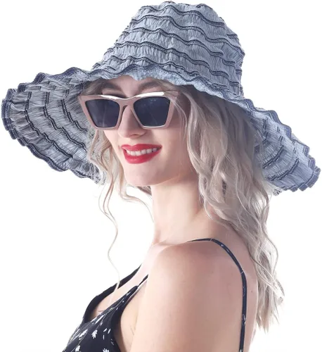 Miniatura 11 de Sombreros de sol de playa vintage para mujer, sombrero de verano plegable de ala ancha