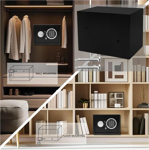 Miniatura 7 de Caja de seguridad de acero de 0.21 pies cúbicos con teclado digital, caja fuerte electrónica para el hogar, oficina, hotel, negocios, dinero