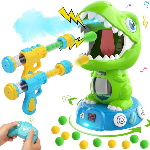 Miniatura 11 de EagleStone - Juguetes de dinosaurio móvil de tiro para niños, juegos electrónicos de disparo al blanco con 2 pistolas de bomba, 48 bolas, juguetes