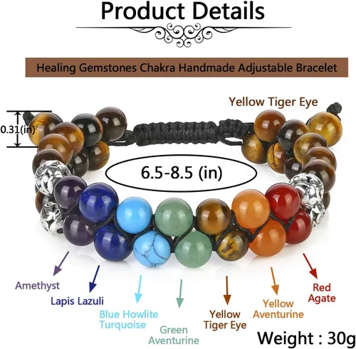 Miniatura 7 de TOP PLAZA - Pulsera de cuentas de chakras con 7 cristales curativos para yoga, meditación, relajación, ansiedad, para hombre y mujer