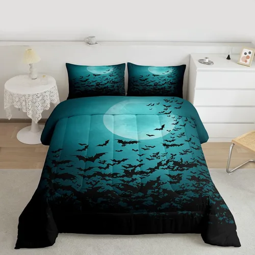 Miniatura 8 de Juego de edredón de Halloween, ropa de cama individual con diseño de calabaza y gato para niñas y niños, juego de ropa de cama de poción mágica