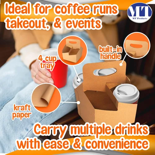 Miniatura 3 de MT Products Kraft - Portabebidas para 4 tazas de 6.5 x 6.5 x 9 pulgadas, soporte desechable para bebidas (paquete de 30), fabricado en los Estados