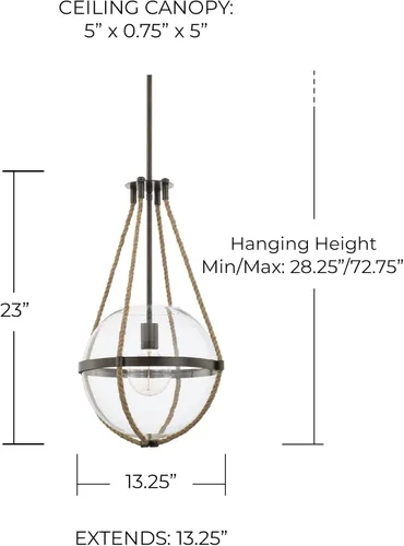 Miniatura 2 de Capital Lighting 327413NG Beaufort - Bata costera de yute natural con colgante de globo de vidrio transparente, 1 luz de 100 vatios, 23 pulgadas