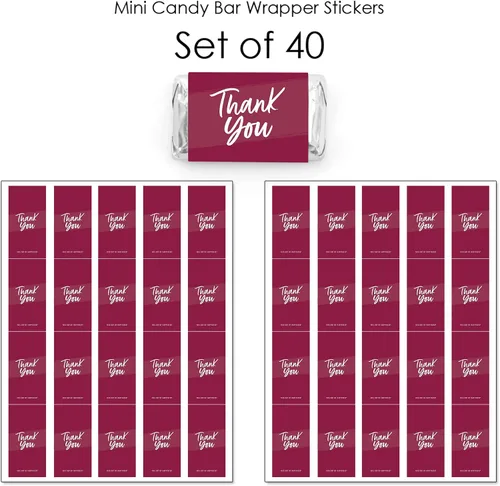 Miniatura 3 de Big Dot of Happiness Borgoña elegantemente simple – Mini pegatinas de barra de caramelo – recuerdos de fiesta de invitados pequeños regalos – 40